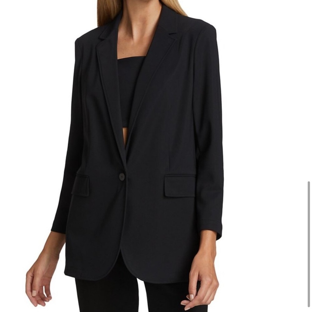 THEORY 6 Precision Ponte Boyfriend Stretch Blazer black wrinkle resistant $325